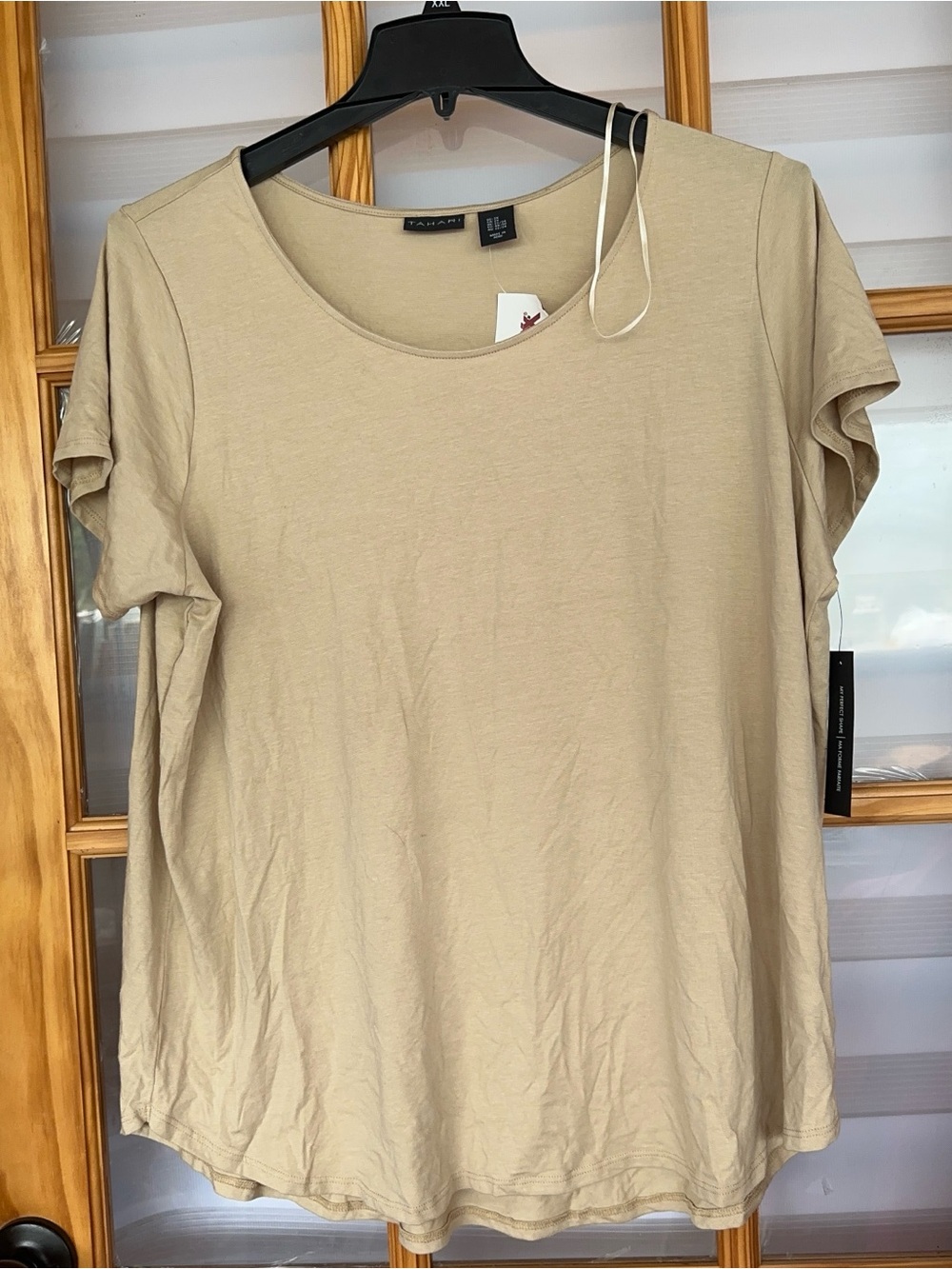 Tahari Short-Sleeve Scoop Neck Tee in Beige